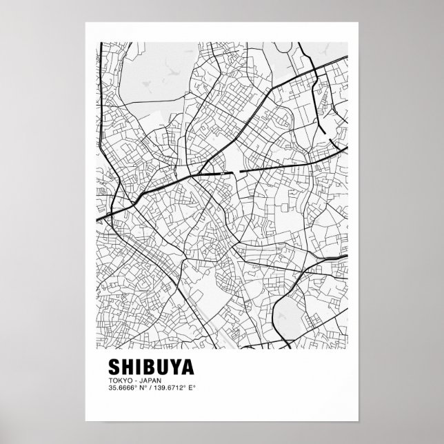 Shibuya Map Poster - Tokyo White Map (Vorne)
