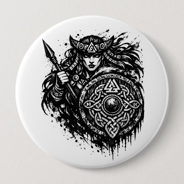 Shield Maiden Spear‑Sigil – Mythic Warrior Ink Button (Vorderseite)