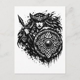 Shield Maiden Spear‑Sigil – Mythic Warrior Ink Postkarte