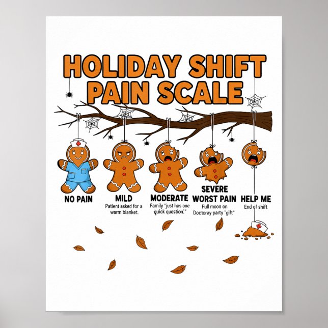 Shift Nurse Pain Scale Funny Gingerbread Rn Christ Poster (Vorne)