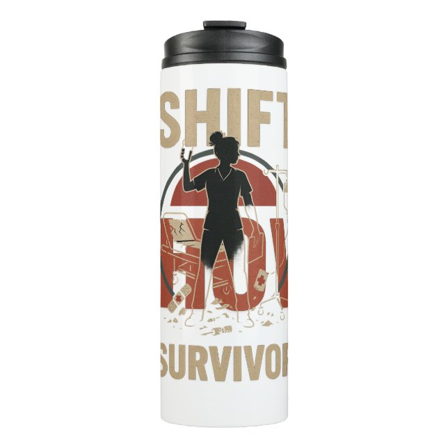 Shift Show Survivor - Funny Nurse Burnout Abzeiche Thermosbecher (Vorderseite)