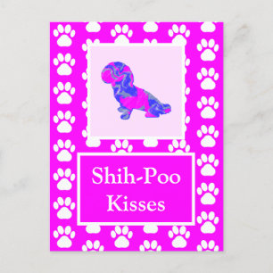 Shih-Poo Dog Kisses Silhouette in Niedlich Pink &  Postkarte