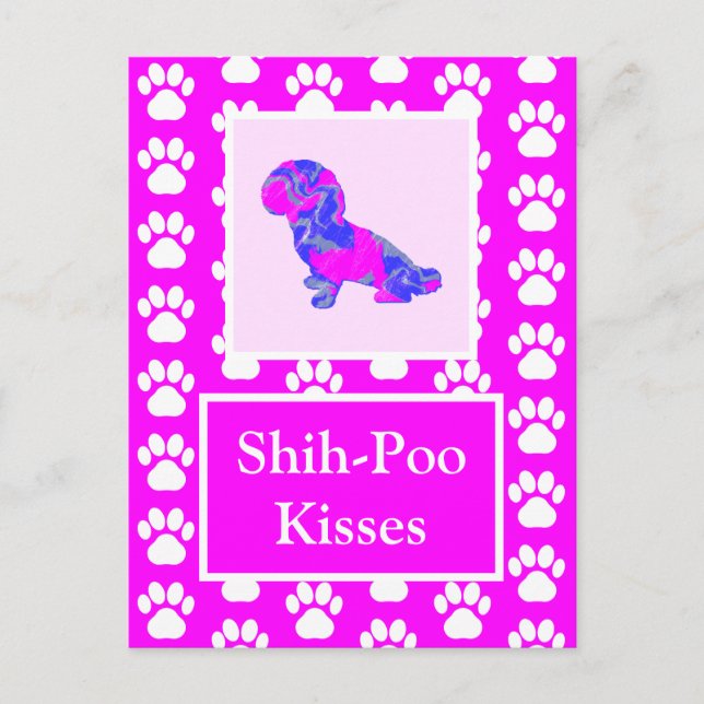 Shih-Poo Dog Kisses Silhouette in Niedlich Pink &  Postkarte (Vorderseite)
