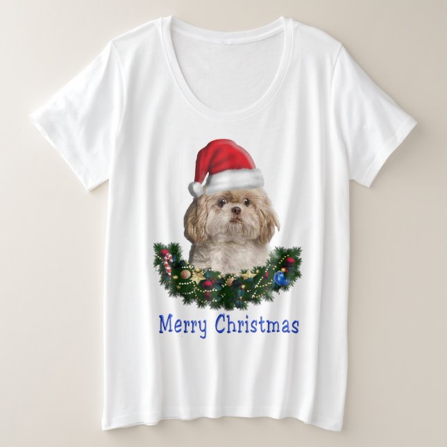 Shih-Tsu Dog Weihnachtsartikel Große Größe T-Shirt (Design vorne)