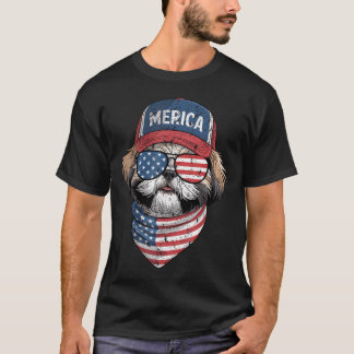 Shih Tzu 4. Juli US-amerikanische Flagge Hund T-Shirt
