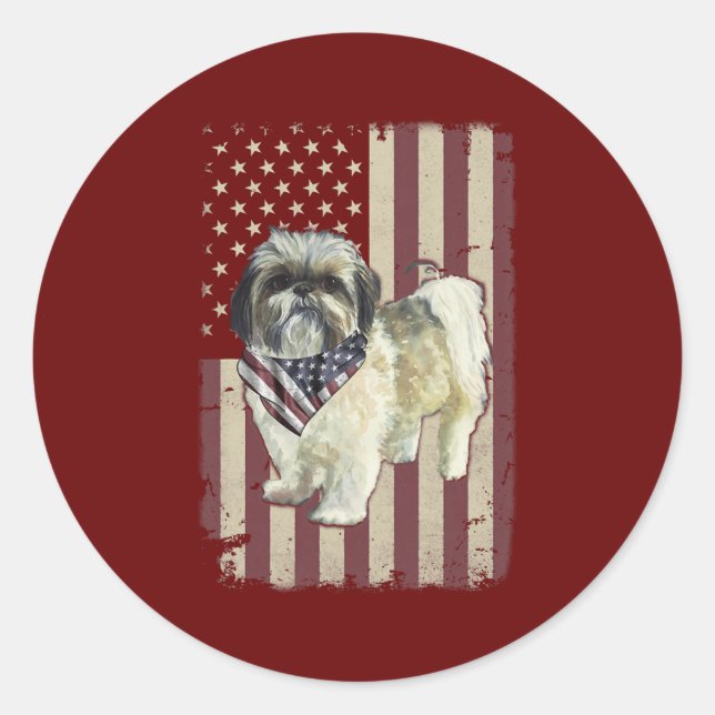 Shih Tzu American Flag Bandana Patriotic 4. Runder Aufkleber (Vorderseite)