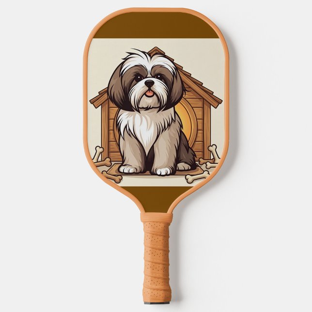 Shih Tzu Art  Pickleball Schläger (“Fluffy pup pickleball paddle with cute doghouse art.)