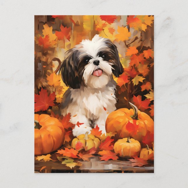 Shih Tzu Autumn Erntedank Postkarte (Vorderseite)
