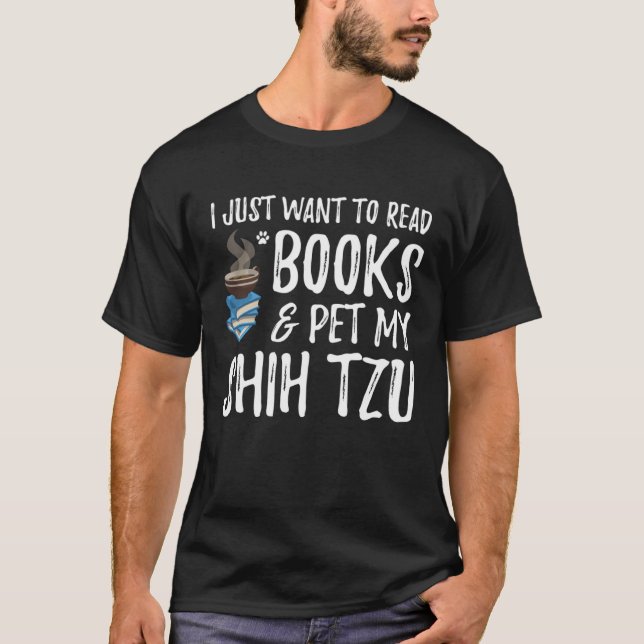 Shih Tzu Avid Book Reader  Dog Mom T-Shirt (Vorderseite)
