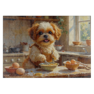 Shih Tzu beim Kochen in der Küche Schneidebrett