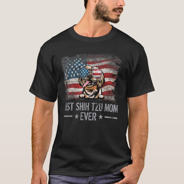 Shih Tzu Best Dog Mama je Retro US amerikanische F T-Shirt (Vorderseite)