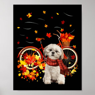 Shih Tzu Bike Herbst Hund Leaf Fall Spaß Herbst Y Poster
