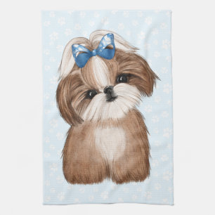 Shih Tzu Blue Bow Geschirrtuch