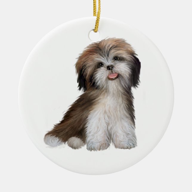 Shih Tzu - braun-weiß #2 Keramikornament (Vorne)