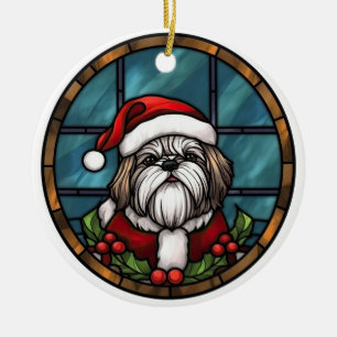 Shih Tzu Buntglas Weihnachten Keramik Ornament