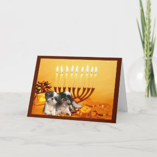 Shih Tzu Chanukah Card Menorah Feiertagskarte