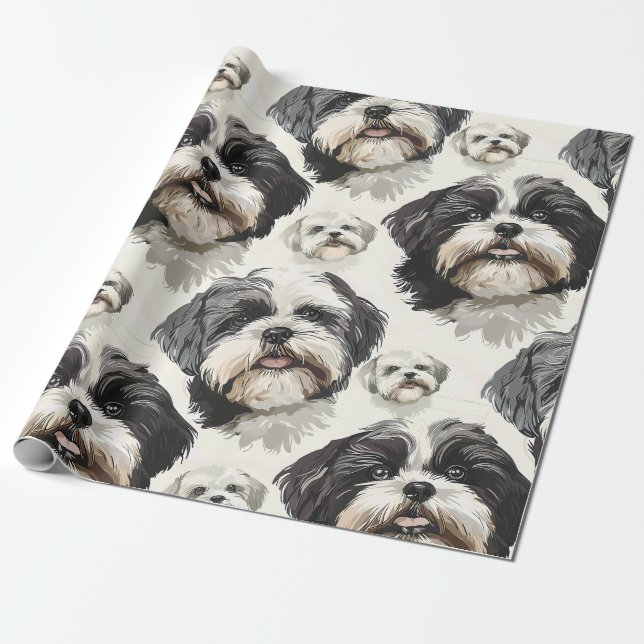 Shih Tzu Charm Wrapping Paper Geschenkpapier (Ungerollt)