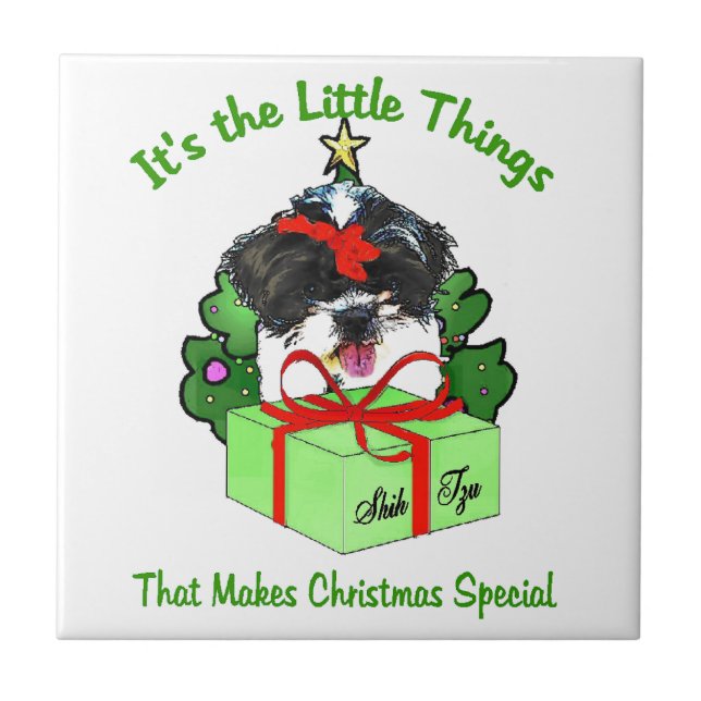 Shih Tzu Christmas Fliese (Vorderseite)