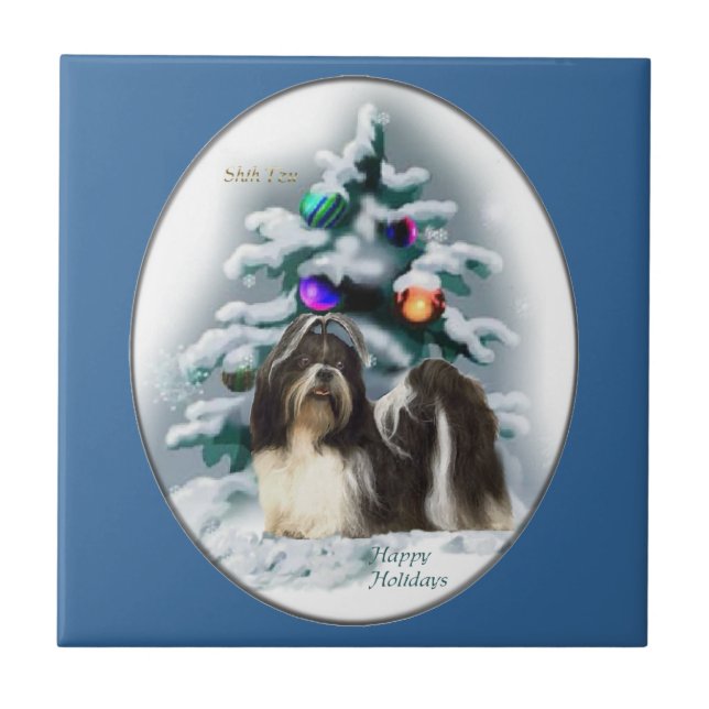 Shih Tzu Christmas Fliese (Vorderseite)