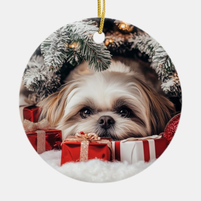 Shih Tzu Christmas Keramik Ornament (Vorne)