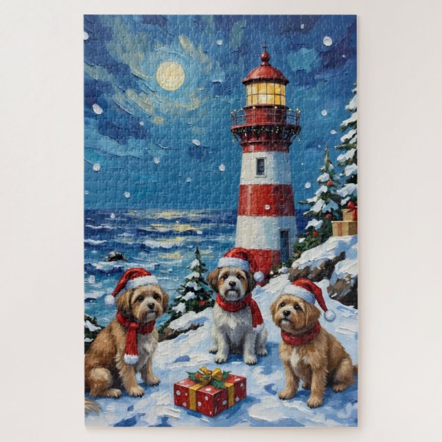 Shih Tzu Christmas Lighthouse Holiday Puzzle (Vertikal)