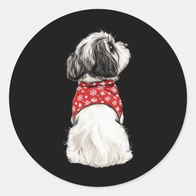 Shih Tzu Christmas Lights Dog Lover Xmas Pajama Pu Runder Aufkleber (Vorderseite)