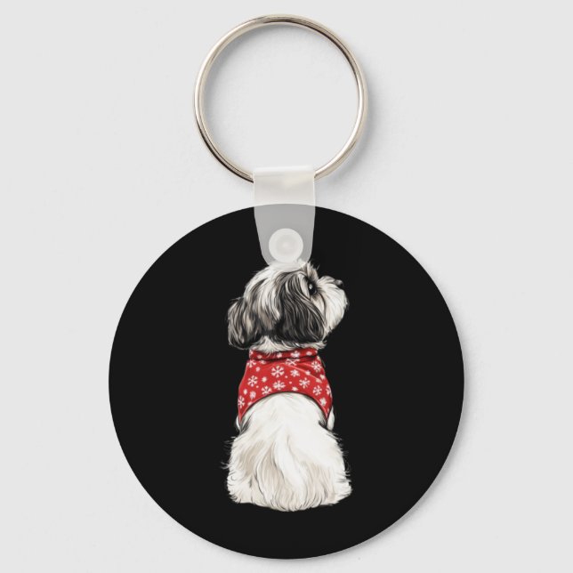 Shih Tzu Christmas Lights Dog Lover Xmas Pajama Pu Schlüsselanhänger (Vorderseite)