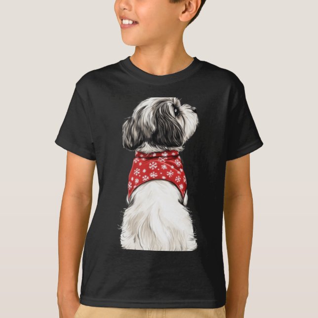 Shih Tzu Christmas Lights Dog Lover Xmas Pajama Pu T-Shirt (Vorderseite)