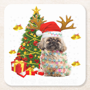 Shih Tzu Christmas Lights Tree   Weihnachten Rechteckiger Pappuntersetzer
