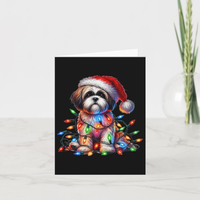 Shih Tzu Christmas Lights Weihnachtsmannmütze Dog  Karte (Vorderseite)