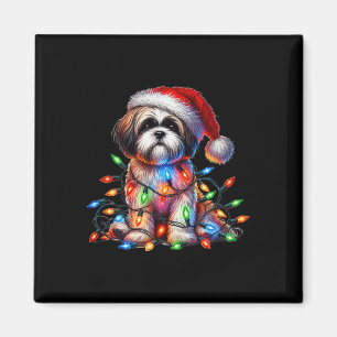 Shih Tzu Christmas Lights Weihnachtsmannmütze Dog Magnet