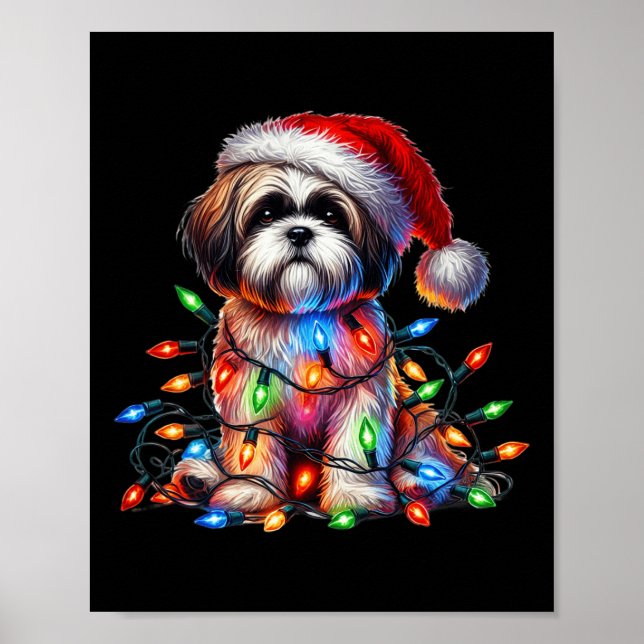 Shih Tzu Christmas Lights Weihnachtsmannmütze Dog  Poster (Vorne)