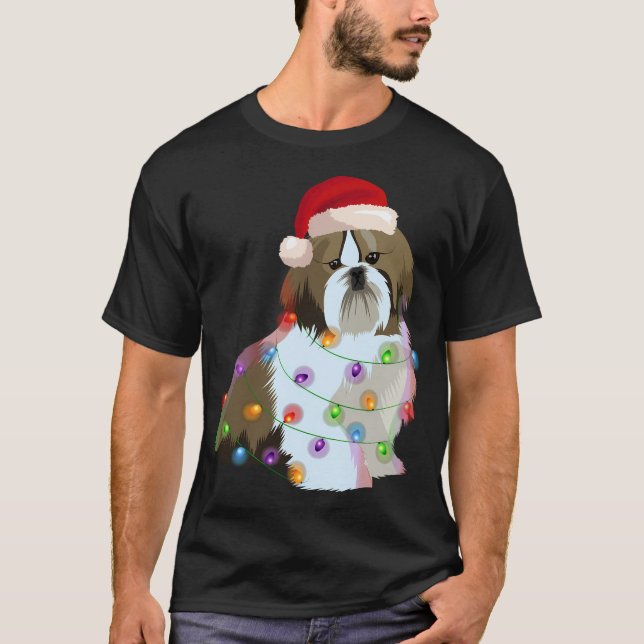 Shih Tzu Christmas Lights Xmas Hund Lover T-Shirt (Vorderseite)