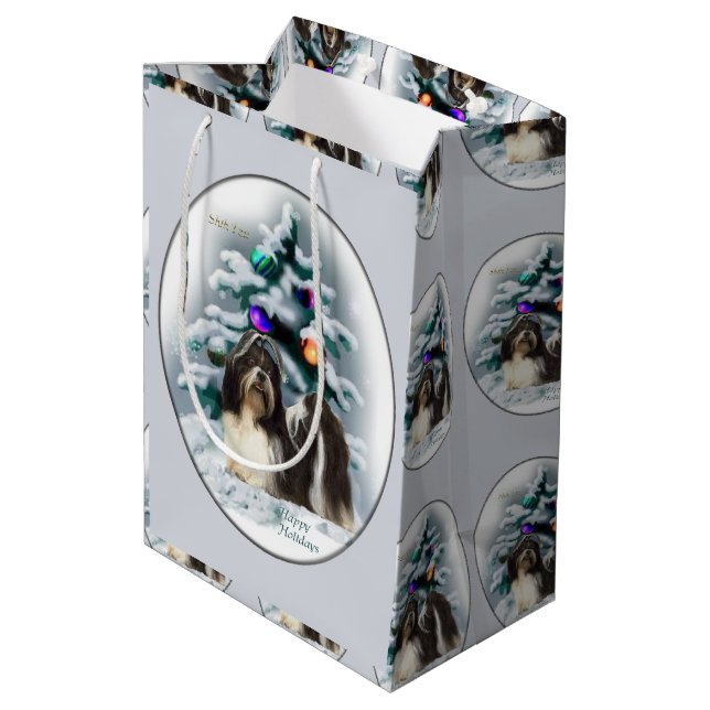 Shih Tzu Christmas Mittlere Geschenktüte (Rückseite Schrägansicht)