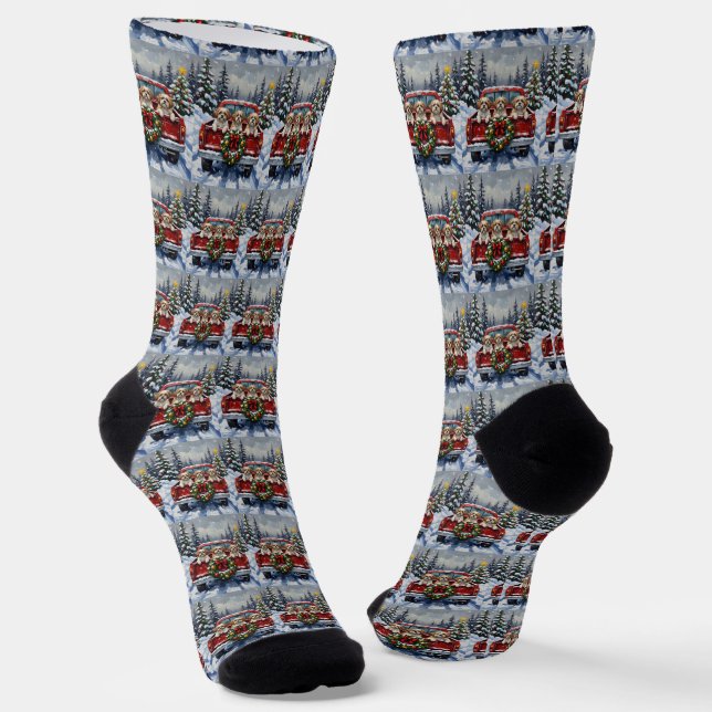Shih Tzu Christmas Red Truck Holiday Socken (Gewinkelt)