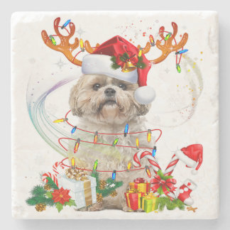 Shih Tzu Christmas Reindeer | Christmas Lights Steinuntersetzer