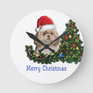 Shih tzu Christmas Runde Wanduhr