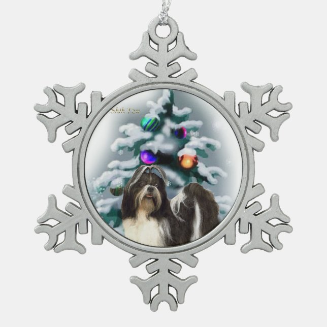 Shih Tzu Christmas Schneeflocken Zinn-Ornament (Vorderseite)