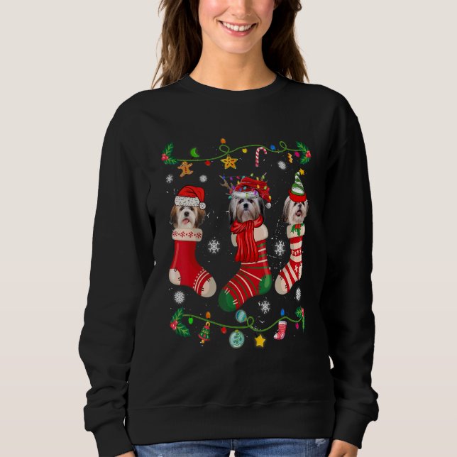 Shih Tzu Christmas Socks Xmas Dog   Sweatshirt (Vorderseite)