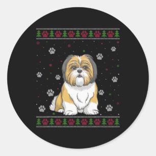 Shih Tzu Christmas Sweater Xmas Pet Animal Dog Lov Runder Aufkleber