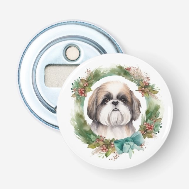 Shih Tzu Christmas Wreath Festivals Flaschenöffner (Vorderseite)