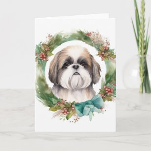 Shih Tzu Christmas Wreath Festivals Karte