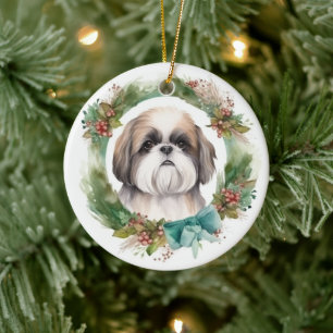 Shih Tzu Christmas Wreath Festivals Keramik Ornament