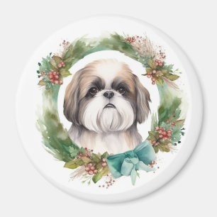 Shih Tzu Christmas Wreath Festivals Magnet