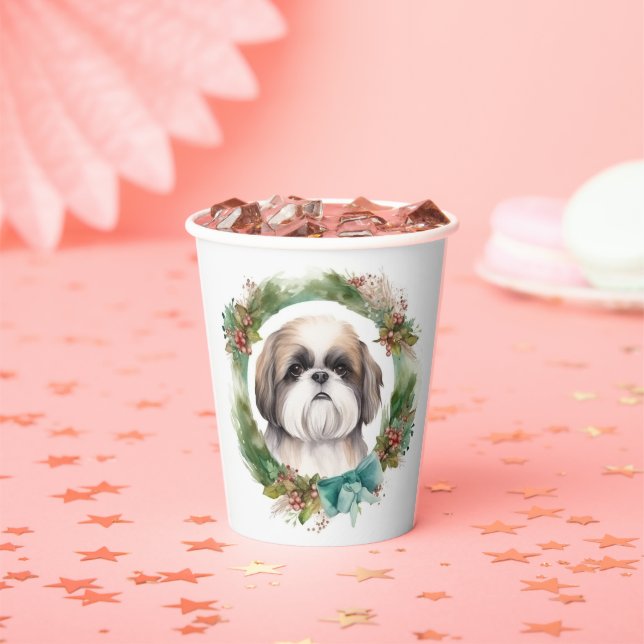 Shih Tzu Christmas Wreath Festivals Pappbecher (Insitu)