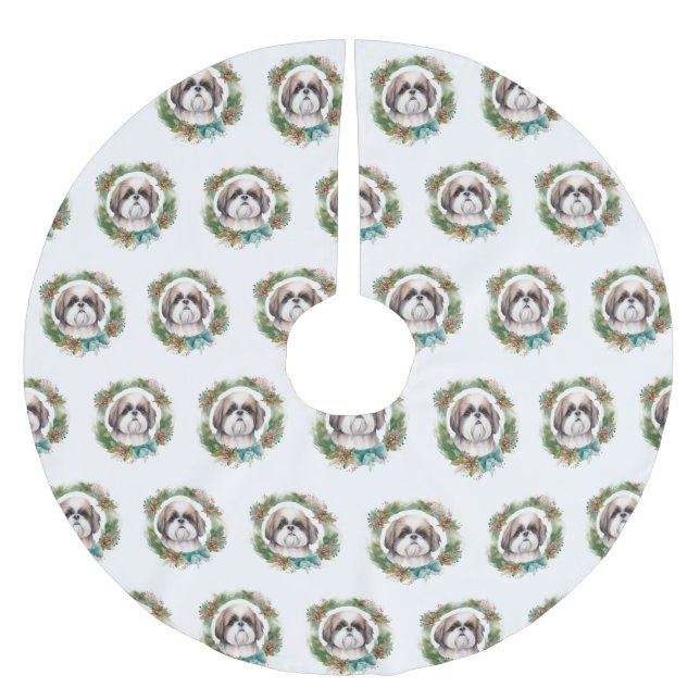 Shih Tzu Christmas Wreath Festivals Polyester Weihnachtsbaumdecke (Vorderseite)