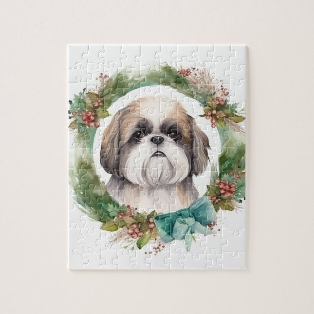 Shih Tzu Christmas Wreath Festivals Puzzle (Vertikal)