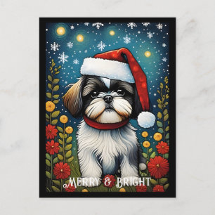Shih Tzu Colorful Blume Santa Dog Weihnachten Postkarte