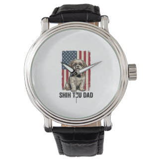 Shih Tzu Dad Patriotic Vintage Dog Shirt Design_1 Armbanduhr