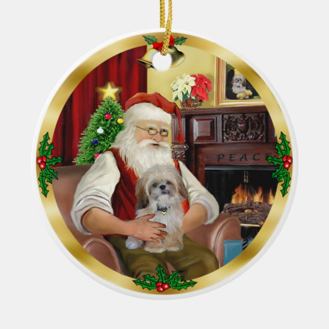 Shih Tzu des Weihnachtsmanns (#17) Keramikornament (Vorne)